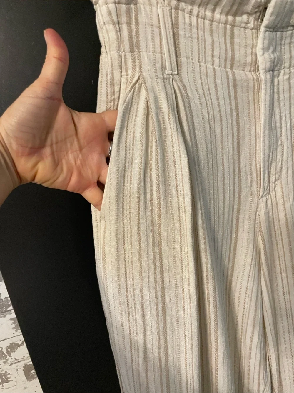 Banana Republic Petite Linen Blend Wide Leg Pants Striped Pockets Size 2P